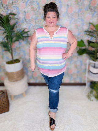 Carmen Retro Striped Vneck Tank-1- ShortSlv/Slvless Tops-HEIMISH-Styled by Stacked - A Plus Size Women's Boutique in Lakeville, MN