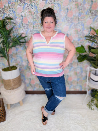 Carmen Retro Striped Vneck Tank-1- ShortSlv/Slvless Tops-HEIMISH-Styled by Stacked - A Plus Size Women's Boutique in Lakeville, MN