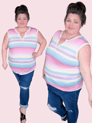 Carmen Retro Striped Vneck Tank-1- ShortSlv/Slvless Tops-HEIMISH-Styled by Stacked - A Plus Size Women's Boutique in Lakeville, MN