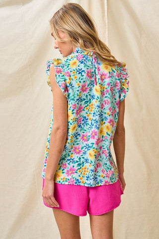 Carol Ruffled Mockneck Floral Cap Sleeve Top (3 Colors)-1- ShortSlv/Slvless Tops-LOVELY MELODY-Styled by Stacked - A Plus Size Women's Boutique in Lakeville, MN
