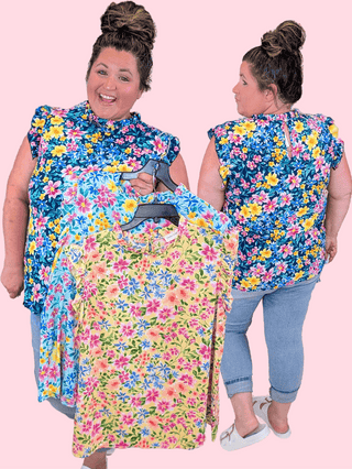 1- ShortSlv/Slvless Tops Carol Ruffled Mockneck Floral Top (3 Colors) plus size clothing