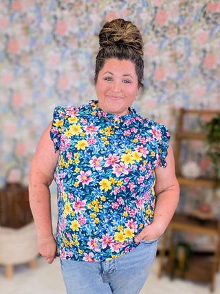 1- ShortSlv/Slvless Tops Carol Ruffled Mockneck Floral Top (3 Colors) plus size clothing