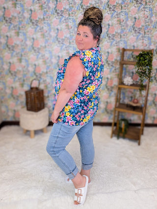 1- ShortSlv/Slvless Tops Carol Ruffled Mockneck Floral Top (3 Colors) plus size clothing