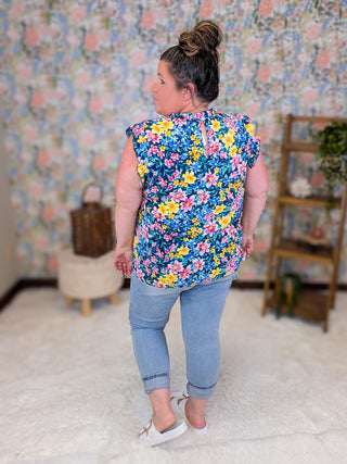 1- ShortSlv/Slvless Tops Carol Ruffled Mockneck Floral Top (3 Colors) plus size clothing