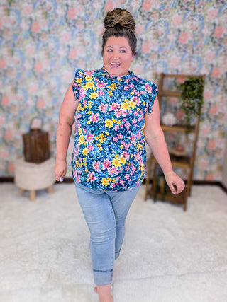 1- ShortSlv/Slvless Tops Carol Ruffled Mockneck Floral Top (3 Colors) plus size clothing