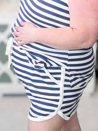 Caroline Scoopneck Tank + Shorts Set in Stripe Navy-11- Dress/Romp/Jump-WHITE BIRCH-Styled by Stacked - A Plus Size Women's Boutique in Lakeville, MN