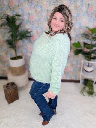 Carrie Wide Scoop Sweater in Soft Mint Sage-2- Long Sleeve Tops-KORI-Styled by Stacked - A Plus Size Women's Boutique in Lakeville, MN