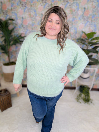 Carrie Wide Scoop Sweater in Soft Mint Sage-2- Long Sleeve Tops-KORI-Styled by Stacked - A Plus Size Women's Boutique in Lakeville, MN
