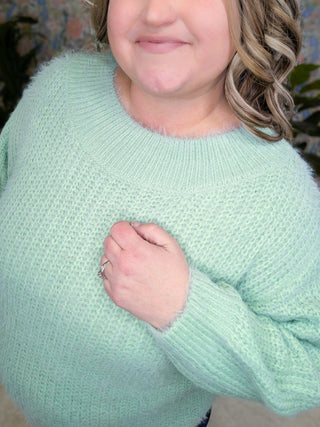 Carrie Wide Scoop Sweater in Soft Mint Sage-2- Long Sleeve Tops-KORI-Styled by Stacked - A Plus Size Women's Boutique in Lakeville, MN