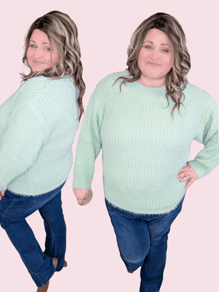 Carrie Wide Scoop Sweater in Soft Mint Sage-2- Long Sleeve Tops-KORI-Styled by Stacked - A Plus Size Women's Boutique in Lakeville, MN