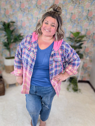 Cassia Vneck 3/4 Sleeve Pocket Tee in Denim Blue-1- ShortSlv/Slvless Tops-SEW IN LOVE-Styled by Stacked - A Plus Size Women's Boutique in Lakeville, MN
