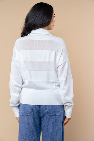 2- Long Sleeve Tops Catalina Collared Zip Top in Monochrome Stripes in White plus size clothing