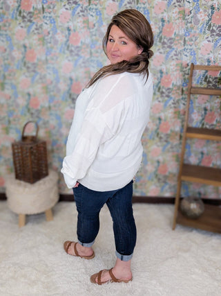 2- Long Sleeve Tops Catalina Collared Zip Top in Monochrome Stripes in White plus size clothing