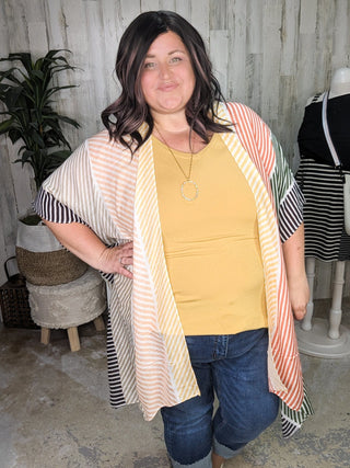 Cate Colorblock Striped Kimono-4- Overlayer Tops-urbanista-Styled by Stacked - A Plus Size Women's Boutique in Lakeville, MN