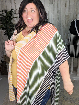 Cate Colorblock Striped Kimono-4- Overlayer Tops-urbanista-Styled by Stacked - A Plus Size Women's Boutique in Lakeville, MN