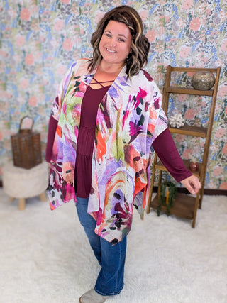 4- Overlayer Tops Cecily Painted Floral Kimono plus size clothing