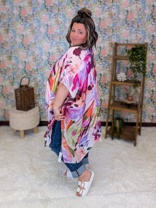 4- Overlayer Tops Cecily Painted Floral Kimono plus size clothing