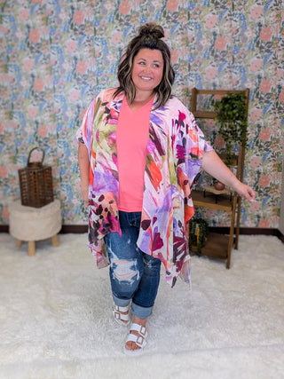 4- Overlayer Tops Cecily Painted Floral Kimono plus size clothing