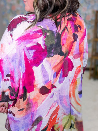 4- Overlayer Tops Cecily Painted Floral Kimono plus size clothing