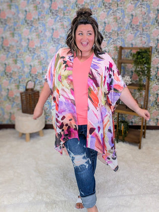 4- Overlayer Tops Cecily Painted Floral Kimono plus size clothing