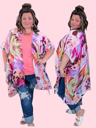 4- Overlayer Tops Cecily Painted Floral Kimono plus size clothing