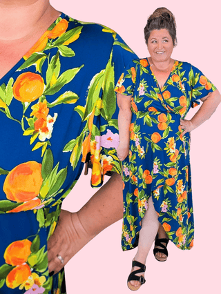 11- Dress/Romp/Jump Celeste High-Low Maxi Dress in Navy Citrus plus size clothing