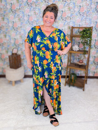 11- Dress/Romp/Jump Celeste High-Low Maxi Dress in Navy Citrus plus size clothing