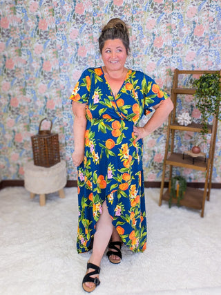 11- Dress/Romp/Jump Celeste High-Low Maxi Dress in Navy Citrus plus size clothing