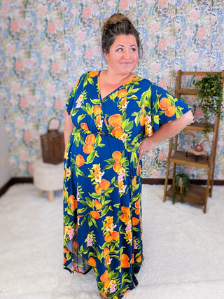 11- Dress/Romp/Jump Celeste High-Low Maxi Dress in Navy Citrus plus size clothing