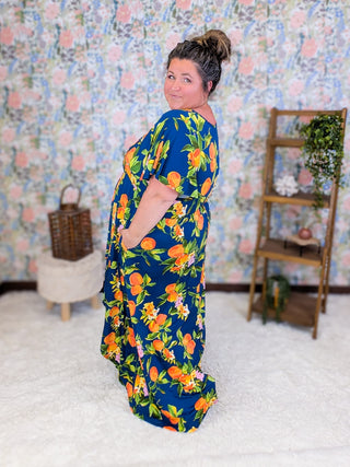 11- Dress/Romp/Jump Celeste High-Low Maxi Dress in Navy Citrus plus size clothing