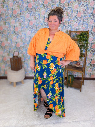 11- Dress/Romp/Jump Celeste High-Low Maxi Dress in Navy Citrus plus size clothing