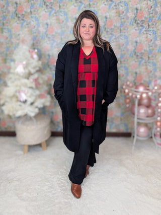 Celine Longline Coatigan w/Pockets in Black-4- Overlayer Tops-WHITE BIRCH-Styled by Stacked - A Plus Size Women's Boutique in Lakeville, MN