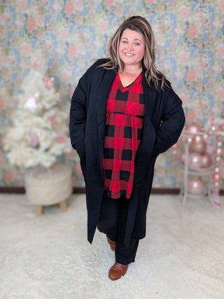 Celine Longline Coatigan w/Pockets in Black-4- Overlayer Tops-WHITE BIRCH-Styled by Stacked - A Plus Size Women's Boutique in Lakeville, MN