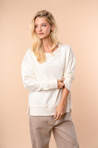 Chandi Cream Boho Pullover w/Embroidered Back-2- Long Sleeve Tops-WHITE BIRCH-Styled by Stacked - A Plus Size Women's Boutique in Lakeville, MN