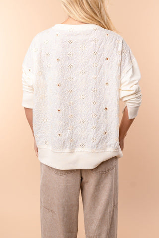 Chandi Cream Boho Pullover w/Embroidered Back-2- Long Sleeve Tops-WHITE BIRCH-Styled by Stacked - A Plus Size Women's Boutique in Lakeville, MN