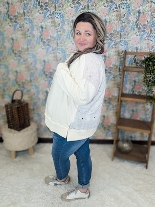 Chandi Cream Boho Pullover w/Embroidered Back-2- Long Sleeve Tops-WHITE BIRCH-Styled by Stacked - A Plus Size Women's Boutique in Lakeville, MN