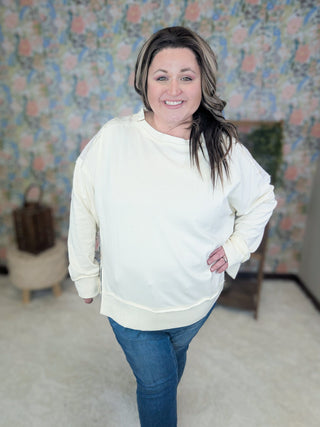 Chandi Cream Boho Pullover w/Embroidered Back-2- Long Sleeve Tops-WHITE BIRCH-Styled by Stacked - A Plus Size Women's Boutique in Lakeville, MN