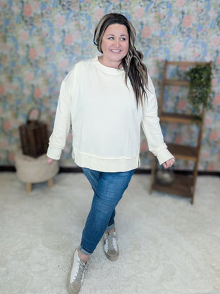Chandi Cream Boho Pullover w/Embroidered Back-2- Long Sleeve Tops-WHITE BIRCH-Styled by Stacked - A Plus Size Women's Boutique in Lakeville, MN