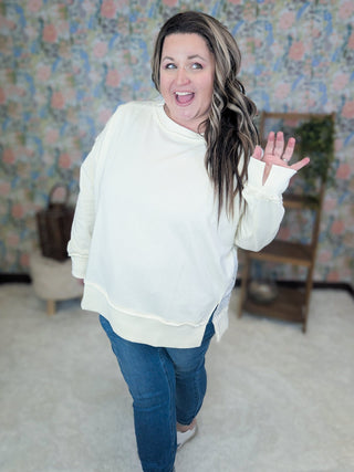Chandi Cream Boho Pullover w/Embroidered Back-2- Long Sleeve Tops-WHITE BIRCH-Styled by Stacked - A Plus Size Women's Boutique in Lakeville, MN
