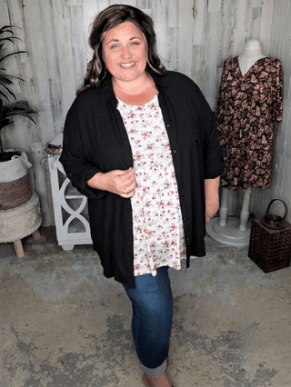2- Long Sleeve Tops Charlene Fringe Bottom Lightest Buttondown (3 colors) plus size clothing