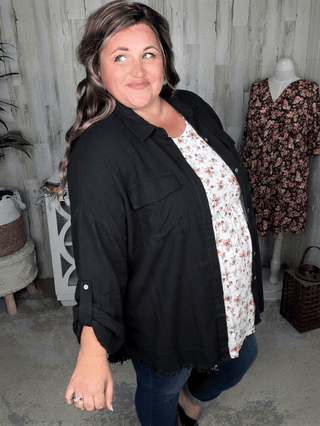 2- Long Sleeve Tops Charlene Fringe Bottom Lightest Buttondown (3 colors) plus size clothing