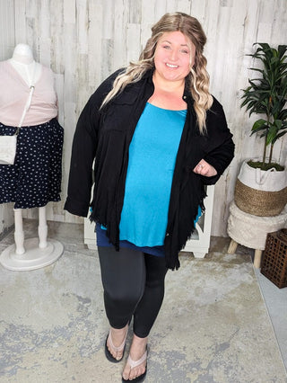 Charlene Fringe Bottom Lightest Buttondown (4 colors)-2- Long Sleeve Tops-WHITE BIRCH-Styled by Stacked - A Plus Size Women's Boutique in Lakeville, MN