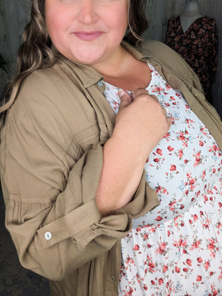 Charlene Fringe Bottom Lightest Buttondown (4 colors)-2- Long Sleeve Tops-WHITE BIRCH-Styled by Stacked - A Plus Size Women's Boutique in Lakeville, MN