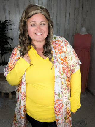 Cherlyn Lettuce Hem Ribbed Long Sleeve Top (4 COLORS)-2- Long Sleeve Tops-WHITE BIRCH-Styled by Stacked - A Plus Size Women's Boutique in Lakeville, MN