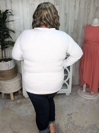 Cherlyn Lettuce Hem Ribbed Long Sleeve Top (4 COLORS)-2- Long Sleeve Tops-WHITE BIRCH-Styled by Stacked - A Plus Size Women's Boutique in Lakeville, MN
