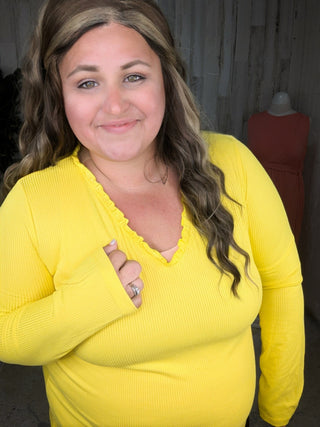 Cherlyn Lettuce Hem Ribbed Long Sleeve Top (4 COLORS)-2- Long Sleeve Tops-WHITE BIRCH-Styled by Stacked - A Plus Size Women's Boutique in Lakeville, MN
