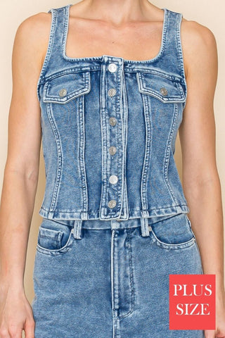 1- ShortSlv/Slvless Tops Christian Squareneck Denim Vest plus size clothing