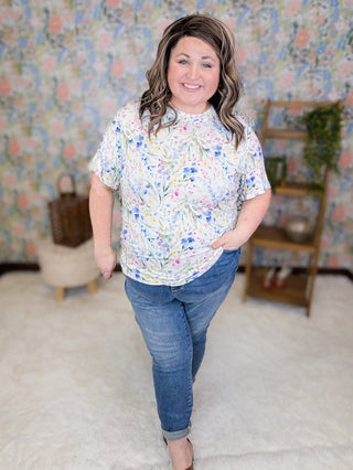 Claire Mockneck Short Sleeve Top in Cottage Wildflower-1- ShortSlv/Slvless Tops-MICHELLE MAE-Styled by Stacked - A Plus Size Women's Boutique in Lakeville, MN