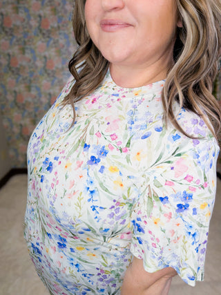 Claire Mockneck Short Sleeve Top in Cottage Wildflower-1- ShortSlv/Slvless Tops-MICHELLE MAE-Styled by Stacked - A Plus Size Women's Boutique in Lakeville, MN