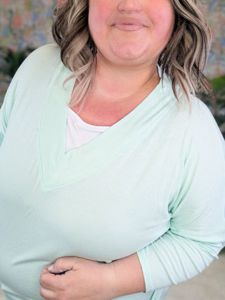 Renee 3/4 Sleeve Vneck Tee w/White Inset (4 Colors)-2- Long Sleeve Tops-Emerald Collection-Styled by Stacked - A Plus Size Women's Boutique in Lakeville, MN